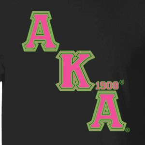Camiseta Personalizada Negra con Bordado Gráfico para Mujer, Manga Corta, Cuello Redondo, Informal, con Diseño de Letras Alpha Kappa Alpha - Product Image 5