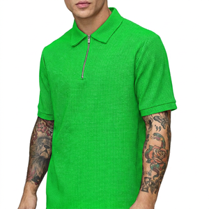 Polo à manches courtes pour homme avec motif à pois, style décontracté, tissu tissé avec fermeture éclair - Product Image 3
