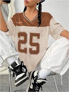 Camiseta de Fútbol Americano para Mujer, Nueva Llegada, Venta al por Mayor, Bordada, Sublimada, Cuello en V, Hombros Caídos, Corta, Transpirable, Tallas Grandes - Product Image 5