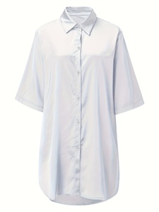 Elegante Camisón Largo de Satén Blanco 100% Seda, Manga Corta, Cuello en V, Talla Grande, Térmico, Suave, Transpirable, Cintura Elástica - Product Image 3