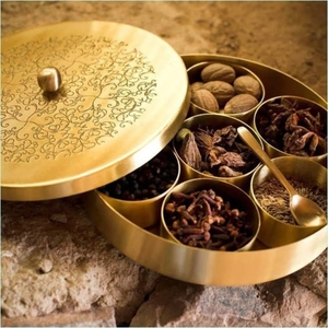 Luxury <b>Indian</b> Handmade Brass <b>Spice</b> <b>Box</b> Set Embossed Flower Lid Round Gold Masala Dabba Container Kitchen <b>Spice</b> Storage Organizer - Product Image 6