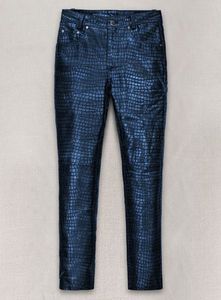 Pantalon en cuir bleu métallisé style jean - Croc Metallic - Product Image 1