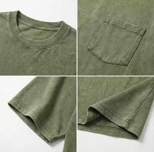 Men's Short Sleeve O-Neck Solid Gray Polyester Jersey Casual <b>T</b>-<b>Shirt</b> Oversized Fit Washed Knitted <b>Pocket</b> Front Breathable - Product Image 5