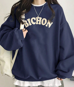 Sudadera de Invierno para Mujer, Cuello Redondo, 100% Algodón, Blanca, Lisa, Anti-Pilling, Transpirable, con Serigrafía, Casual, Manga Larga, Tejida - Product Image 6