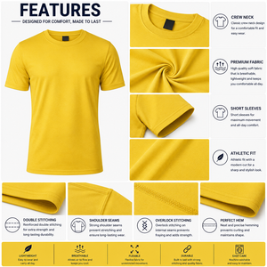 เสื้อยืดสีเหลืองสำหรับผู้ชาย เสื้อยืดเท่ๆ สำหรับสุภาพบุรุษ ราคาส่งถูก เสื้อยืดผ้าฝ้าย 100% ทรงหลวมสำหรับผู้ชาย - Product Image 5