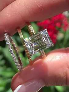 14K <b>Gold</b> Emerald Cut Engagement <b>Ring</b> Bridal <b>Set</b> IGI Certified F VS Lab Grown 2mm Width Bands Custom Fine Jewelry Factory Price - Product Image 4