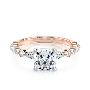 Anillo de Compromiso de Oro Blanco de 10K con Diamante Cultivado en Laboratorio con Corte Cojín Certificado por IGI de 1.5 CT, Piedras Laterales Marquise, Regalo para Fiesta o Boda - Product Image 6