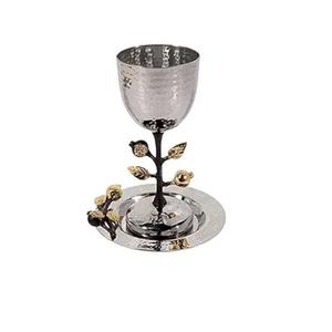 Coupe Kiddush en acier inoxydable finition laiton satiné, gobelet à vin sur pied de 5 pouces pour Shabbat, Pessa'h, Seder, Bar/Bat Mitzvah, cadeau de mariage - Product Image 2