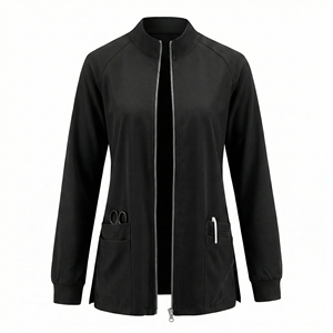 Blouses d'infirmière personnalisables, veste de travail zippée sur le devant, design élégant, manches longues, multi-poches, prix de gros. - Product Image 4