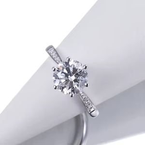 Classic Round Brilliant Cut Diamond Engagement Ring 18K Solid Gold Rhodium Plated Prong Setting Women's Fine Jewelry - Product Image 3
