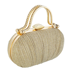 Brilla con esta elegante cartera de mano con purpurina color oro rosa, con un cierre único estilo ramita, disponible a precios de mayorista. - Product Image 2