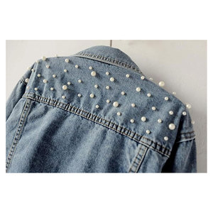 Casual Vintage Streetwear Loose Fit <b>Jeans</b> Coat Trendy Outerwear Women Oversized Denim Jacket <b>Embroidered</b> Pearls Beading Stylish - Product Image 5
