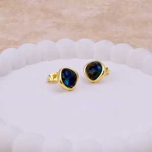 <b>Sapphire</b> September Gold Plated Cushion Studs <b>Earrings</b>- <b>Blue</b> Mohave Square Gemstone Stud <b>Earrings</b>-Handmade Brass Chic Jewelry R - Product Image 5