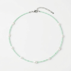 Collier de luxe vert clair en micro-perles, chaîne de clavicule minimaliste avec perles blanches flottantes, accessoires mignons esthétique Y2K pour l'été - Product Image 1