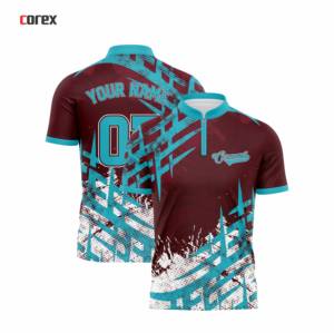 Short de sport personnalisable en polyester rouge bordeaux, respirant et à séchage rapide, avec impression par transfert thermique du nom et du numéro de l'équipe, fermeture éclair ODM - Product Image 3