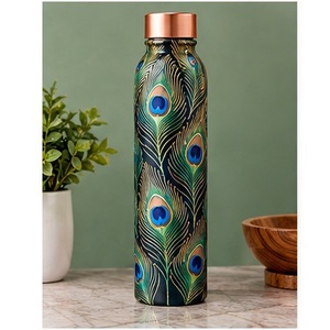 Botella de Agua de Cobre con Diseño de Loto Dorado, Negra con Diseño Floral Dorado, Portátil para Viajes - Product Image 5