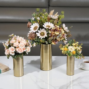 Juego de jarrones cilíndricos modernos de latón con flores para decoración de mesa de boda y decoración del hogar - Product Image 4
