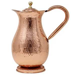 Jarra de agua de cobre puro con tapa de madera, base plana, recipiente cilíndrico para bebidas, utensilios de mesa, jarra para hotel, restaurante, bar. - Product Image 6