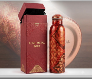 Botella de agua de cobre con estampado étnico, estilo Indo-Occidental único, ecológica, ideal para la hidratación diaria y viajes. - Product Image 6