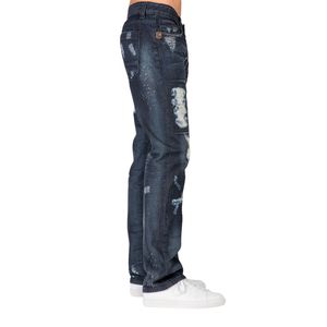 Wholesale Vintage Streetwear Relaxed Fit Patched Ripped <b>Jeans</b> Men's Distressed Denim Trousers Cotton Fashion Casual Pants - Product Image 3