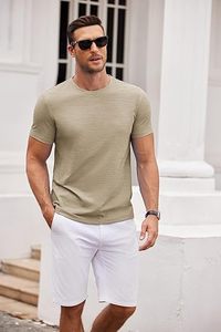 T-shirt en coton doux pour homme - T-shirt uni décontracté et habillé à col rond, T-shirt homme confortable de qualité supérieure coupe classique - Product Image 4