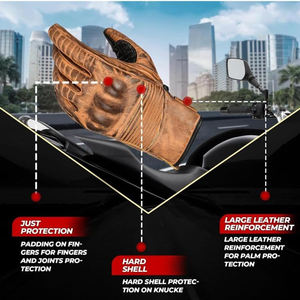 Gants de moto pour hommes adultes, anti-rides, sport, extérieur, cuir véritable, couleur marron, course, route - Product Image 3
