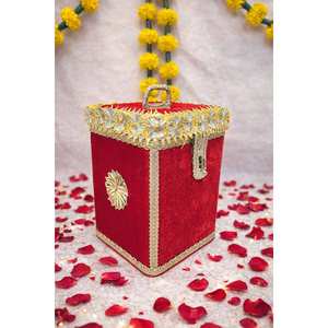 Decorative Velvet Stainless Steel Handcrafted Airtight Eco-Friendly Clip-on Lid Indian Container Wedding <b>Sweet</b> Favor Eid/Ramadan - Product Image 1