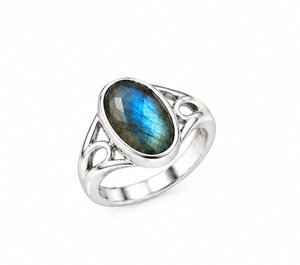 Labradorite Silver Ring, Oval Labradorite Gemstone Ring, Sterling Silver Statement Ring, Blue <b>Flash</b> Gemstone Jewelry, Handmade R - Product Image 2