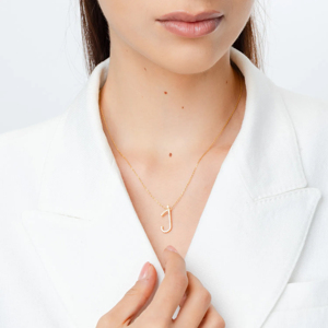 Collar con Colgante de Letra J con Diamantes de Corte Brillante Redondo, Cadena de Eslabones, Estilo Clásico, Unisex, para Uso Diario - Product Image 3