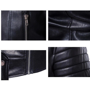 Men's slim fit <b>biker</b> <b>jacket</b> Black PU leather moto <b>jacket</b> Stand collar zipper closure Autumn motorcycle <b>jacket</b> - Product Image 2