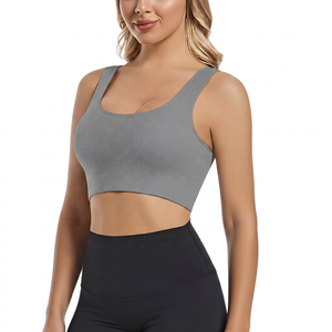 Light Blue Ribbed Sports Bra High <b>Support</b> Yoga Fitness <b>Top</b> for Women - Product Image 3
