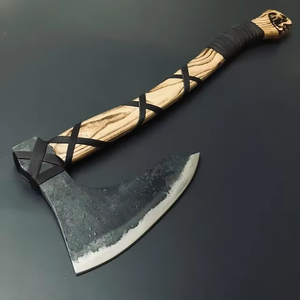 Hacha de doble hoja de acero al carbono de alta resistencia con espiga plana, hecha a mano, mango de madera de palisandro grabado, 12 pulgadas de largo, OEM, de MS Enterprises - Product Image 2