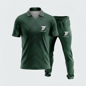 Ensemble d'uniformes de cricket personnalisés avec nom d'équipe imprimé numériquement, 100 % polyester, unisexe, taille élastique, manches courtes, col rabattu - Product Image 1