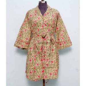 Chemise imprimée indienne la plus vendue avec ceinture à nouer, robe portefeuille faite main, tenue décontractée, chemise longue, manches kimono larges, 100 % coton doux - Product Image 1