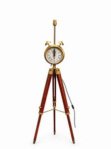 Lampe sur pied décorative éclairée de qualité exceptionnelle, en bois, avec cadran d'horloge et accents en laiton, design traditionnel. - Product Image 2