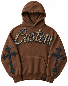 Hoodie oversize personnalisé unisexe en polaire blanc pour l'hiver, style streetwear avec impression numérique, broderie de perles, design croix et logo frontal - Product Image 4