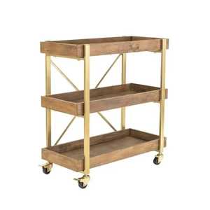 Two‑Tier Serving Cart with Black Metal Frame Wooden <b>Shelves</b> Side Handles Cross Bracing Mobile Trolley <b>Rustic</b> Industrial Organize - Product Image 4