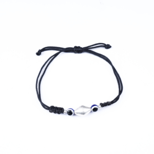สร้อยข้อมือเชือกสีดำปรับได้ พร้อมลูกปัดสีเงินและจี้ตาปีศาจ ป้องกันภัย สร้อยข้อมือสวยเก๋ ปรับได้ ของขวัญสุดอินเทรนด์ เครื่องประดับมือ - Product Image 1
