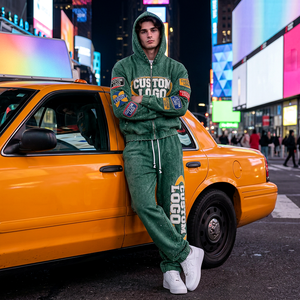 Ensemble sweat à capuche et pantalon de survêtement en coton délavé personnalisé pour homme, fermeture éclair intégrale, coupe oversize, épais, tenue décontractée streetwear - Product Image 3
