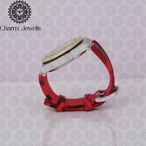 Charm_Jewells Luxury Women's Watch <b>Red</b> Camouflage Leather Band Stainless Steel Case Diamond Encrusted Analog Quartz Movement - Product Image 3