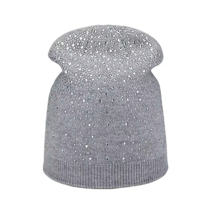 Elegant Unisex Beanie Hat With Rhinestone Decoration Solid Color Knitted <b>Winter</b> <b>Cap</b> For Adults - Product Image 4