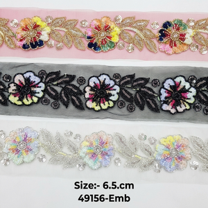 Sequins Work Multi Coloured Net Base Embroidered <b>Laces</b> OEM wholesale export quality for global buyers. - Product Image 1