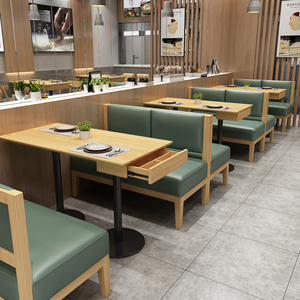 Modern <b>Restaurant</b> Booth <b>Set</b> With Wood Tables Green PU Leather Seats Contemporary Design Durable Commercial Furniture - Product Image 1