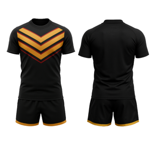 Uniforme de Rugby Negro Estampado Transpirable de Alta Calidad y Cómodo al por Mayor con Franjas Doradas en V, Diseño de Jersey OEM - Product Image 5