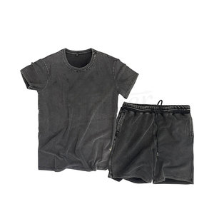 Wholesale Summer Wear New Arrival Men Acid Wash <b>Tshirts</b> Sets Short Sleeve T Shirt and Shorts Acid Wash Solid Color Men Sets 2026 - Product Image 1