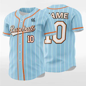 Maillot de baseball personnalisé 2025 bleu ciel à rayures fines avec bordure orange, uniforme d'équipe boutonné, nom et numéro personnalisés, style professionnel, vente en gros - Product Image 2
