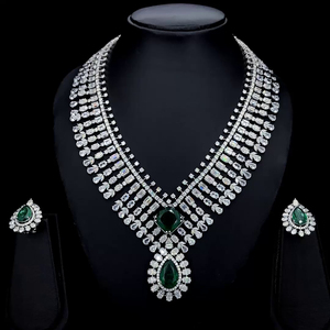 Luxury 925 Sterling <b>Silver</b> Teardrop Emerald Jewelry Set, Elegant Moissanite Necklace & <b>Earrings</b> Set for Wedding Bridal Pageant - Product Image 1