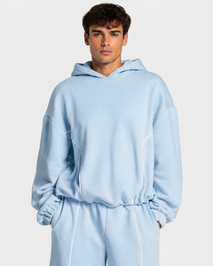 Conjunto Deportivo de 2 Piezas para Hombre, Personalizado, Color Azul Bebé con Líneas en Contraste, Talla Grande, Transpirable, de Felpa de Algodón, Calidad Premium - Product Image 3