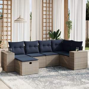 Juego de sofás de patio de ratán sintético gris de 6 piezas con cojines, muebles duraderos para exteriores - Product Image 1