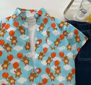 Chemise imprimée à manches courtes pour garçons, col rabattu décontracté, haut respirant en coton et polyester tissé avec poches - Product Image 4